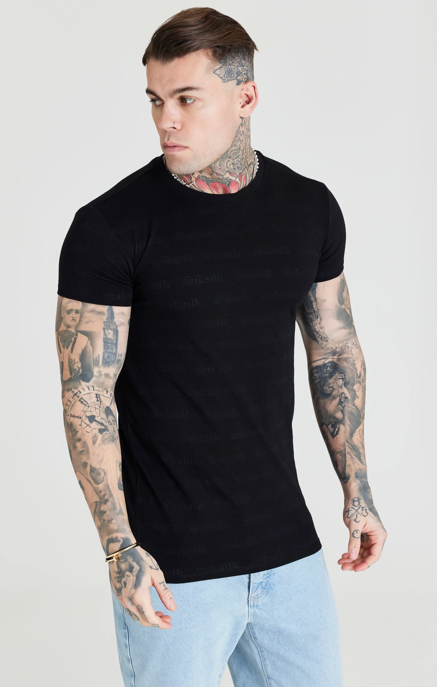 SikSilk Jacquard Tee - Black - Image 2
