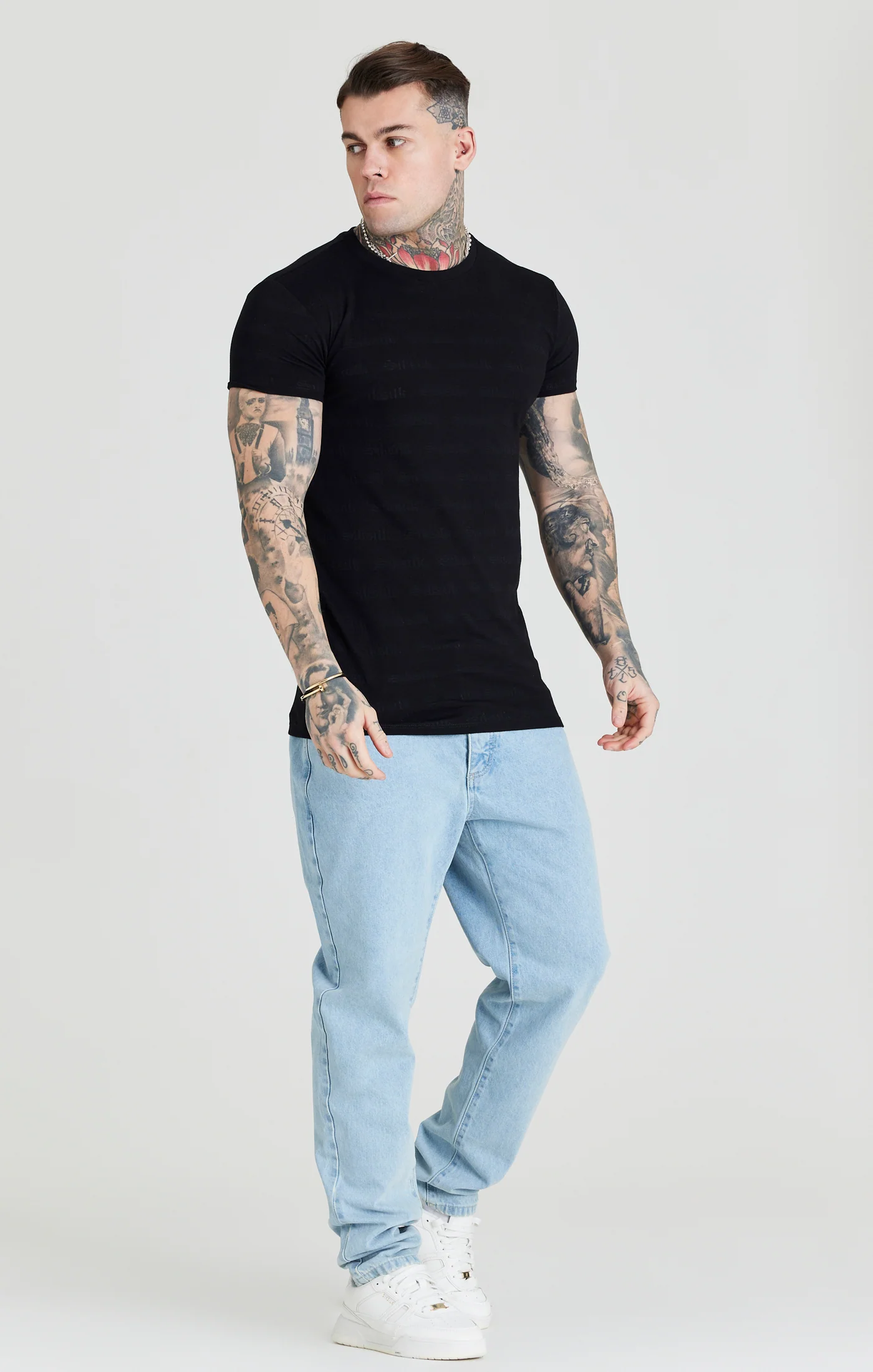 SikSilk Jacquard Tee - Black - Image 4
