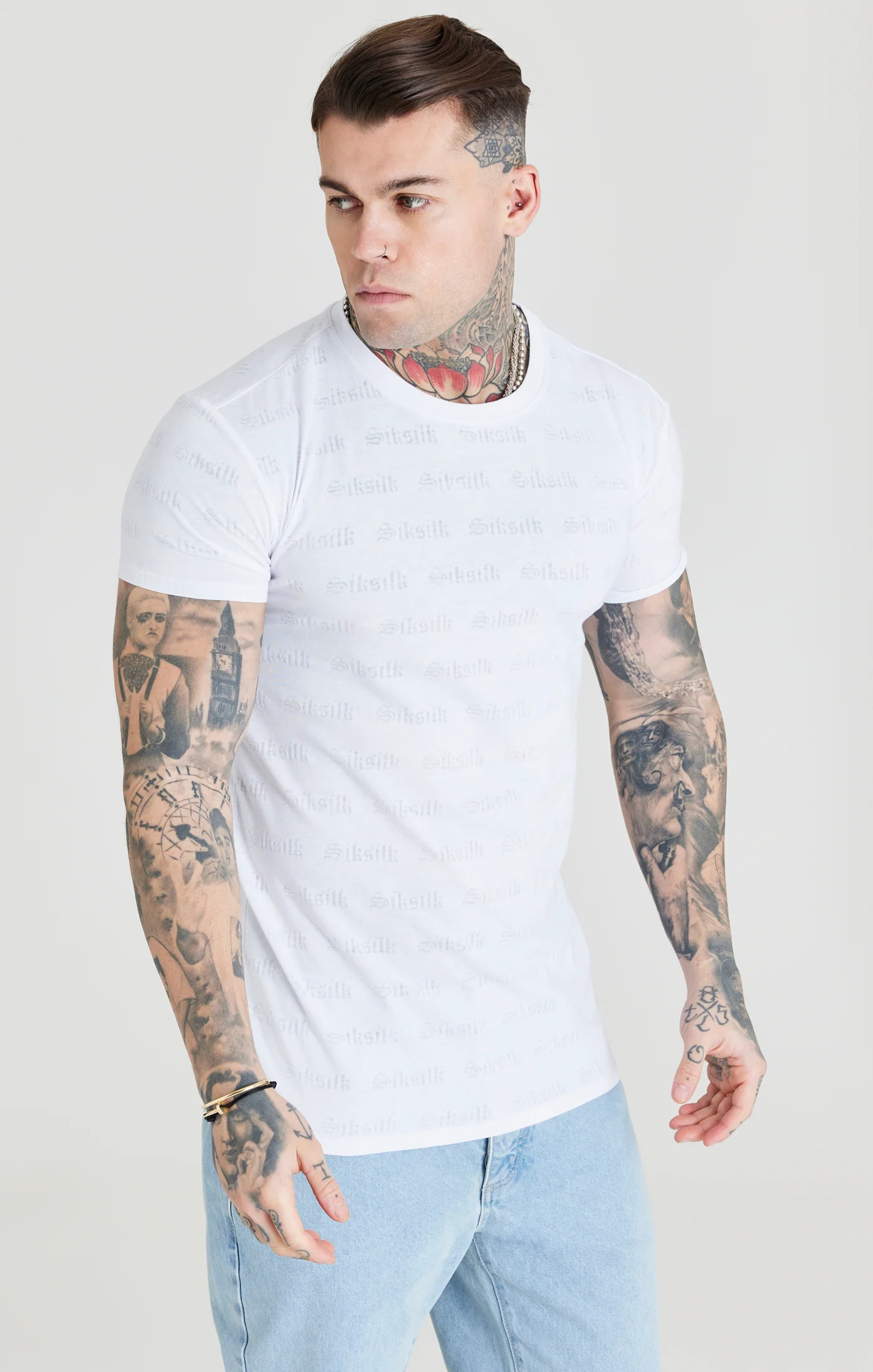 SikSilk Jacquard Tee - White - Image 2