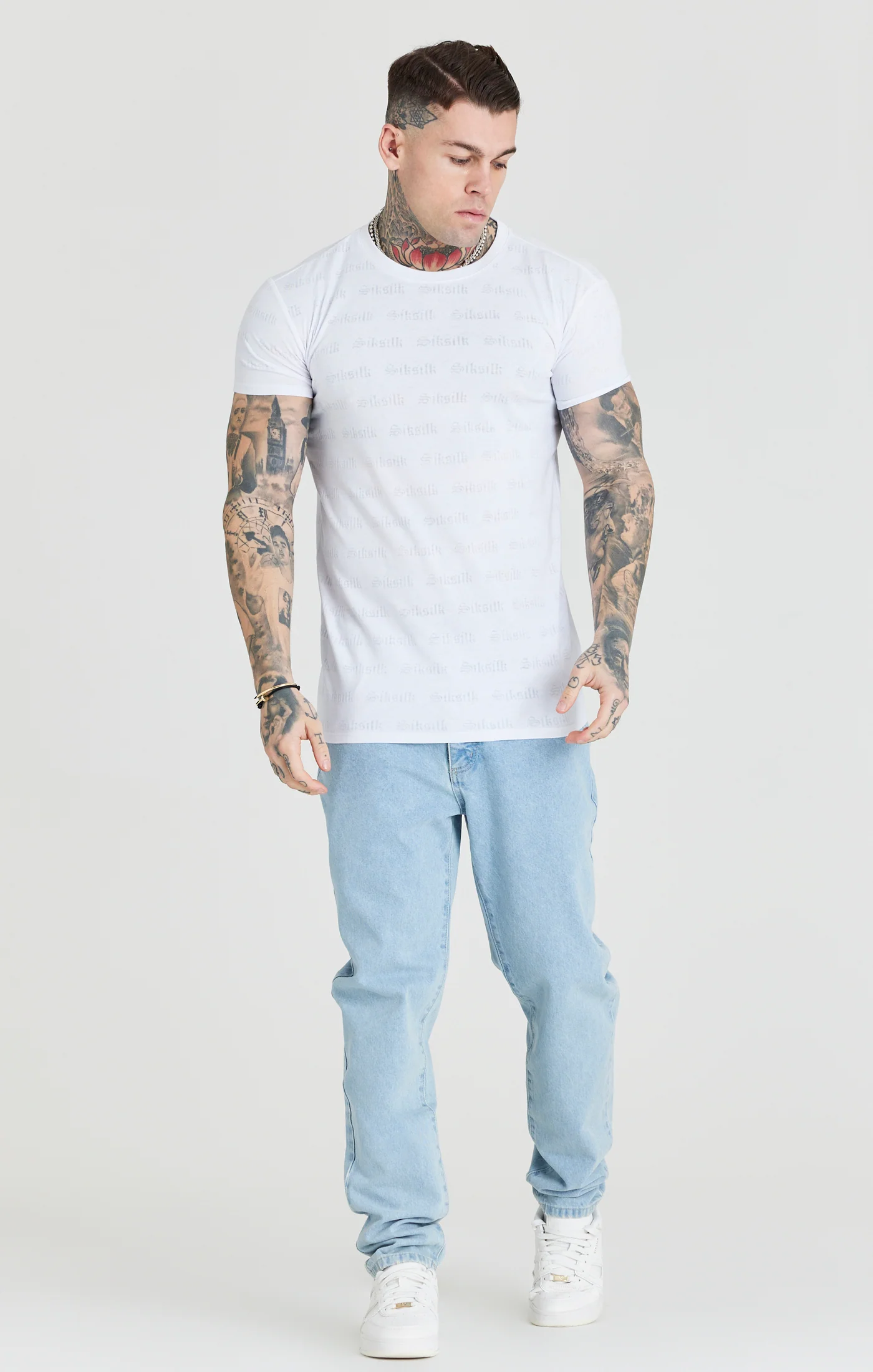 SikSilk Jacquard Tee - White - Image 4