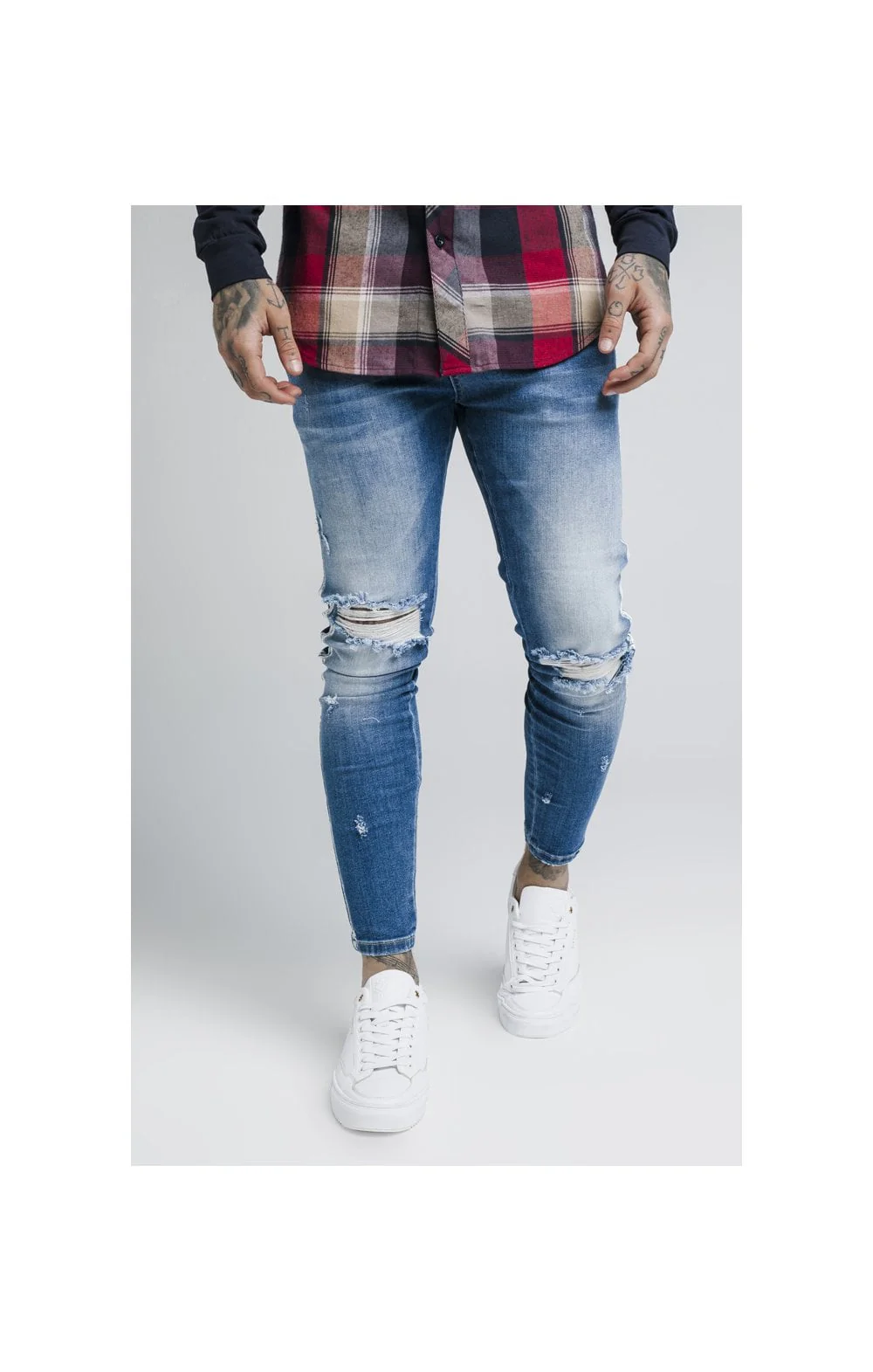 SikSilk Knee Burst Paint Stripe Denims - Midstone - Image 2