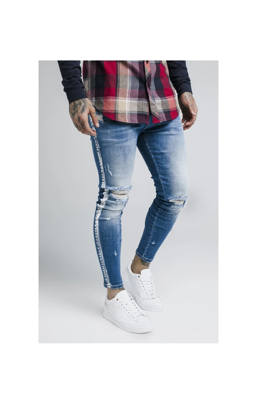 SikSilk Knee Burst Paint Stripe Denims - Midstone - Image 3