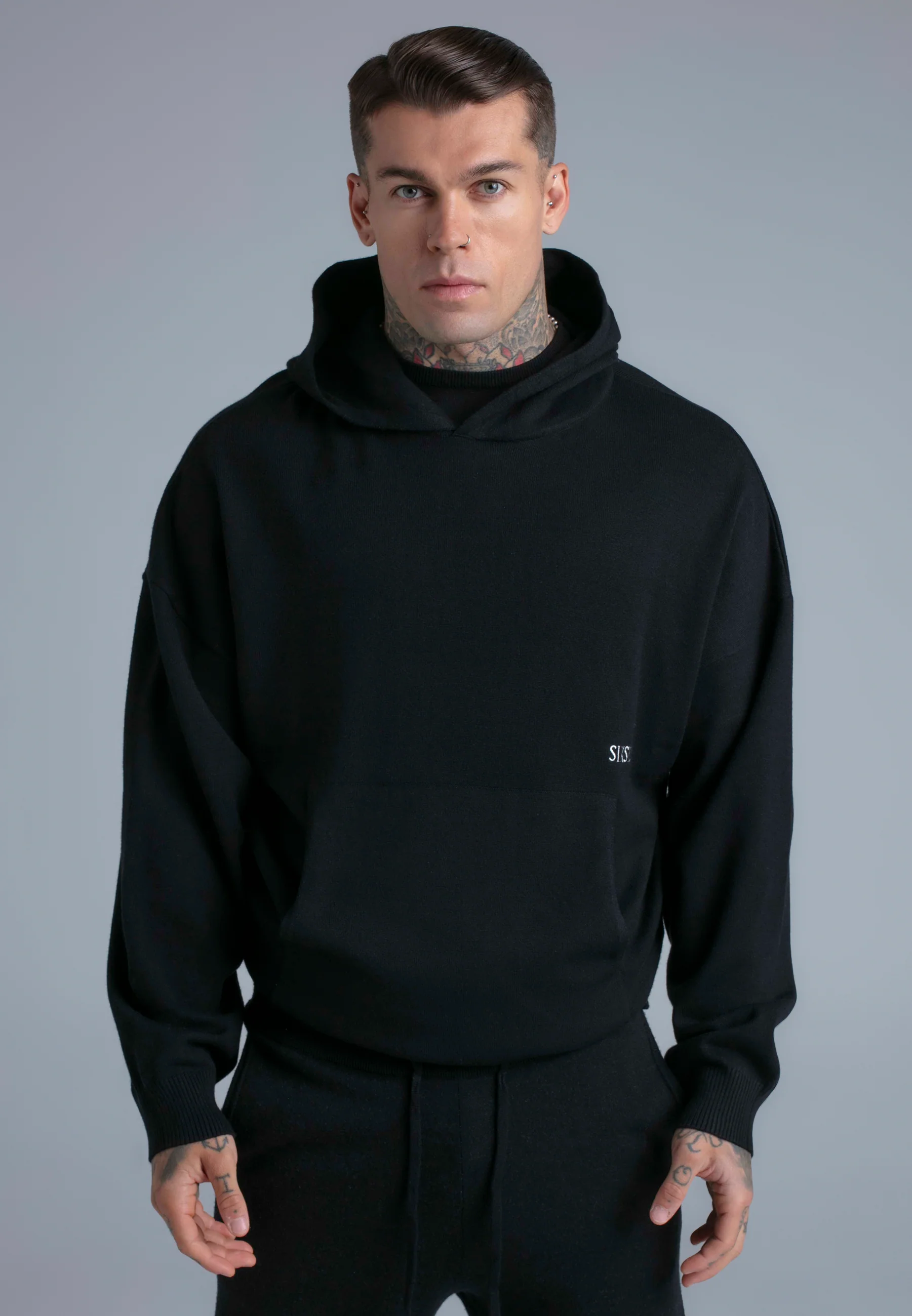Black Knitted Hoodie