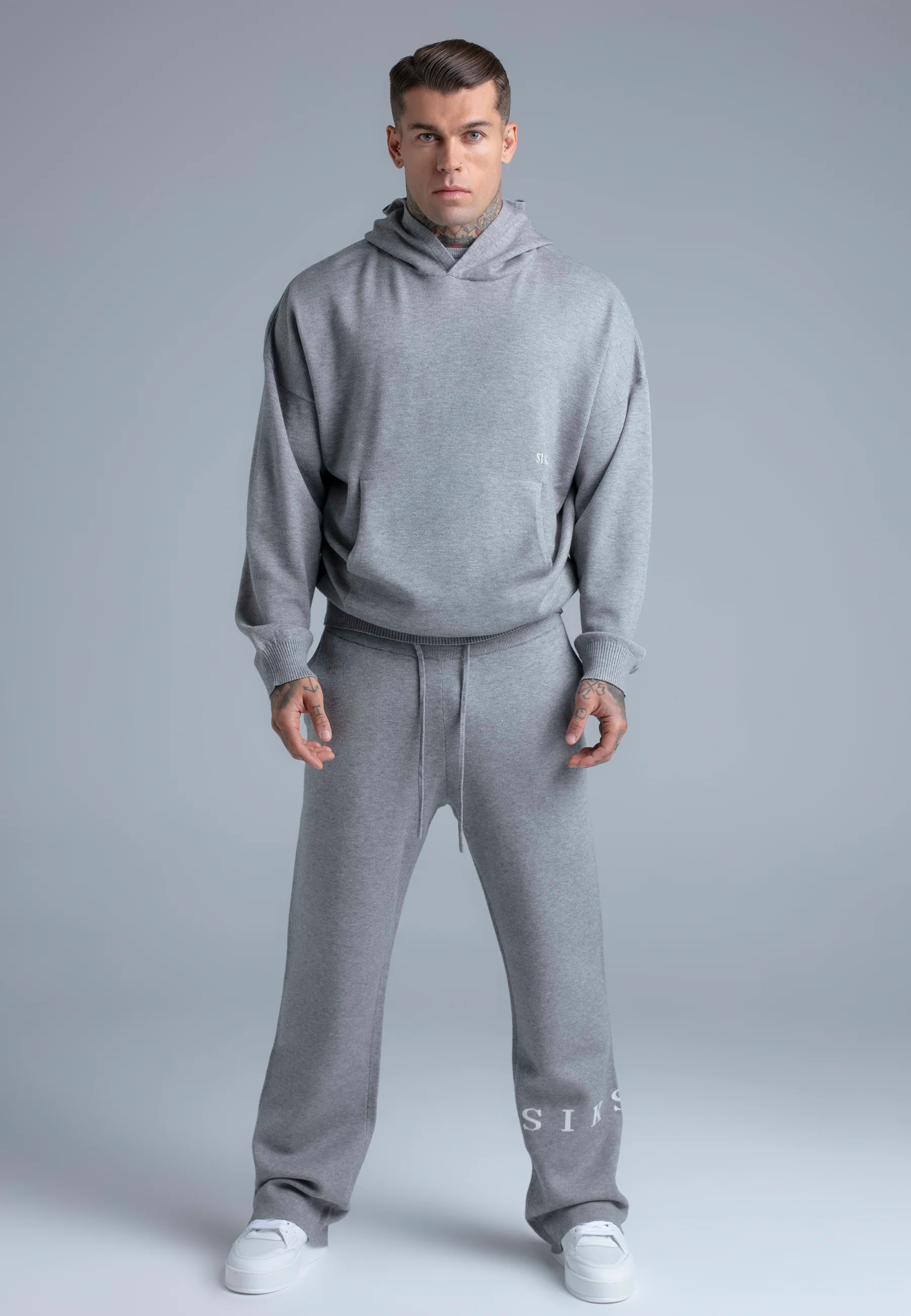 Grey Marl Knitted Hoodie - Image 3