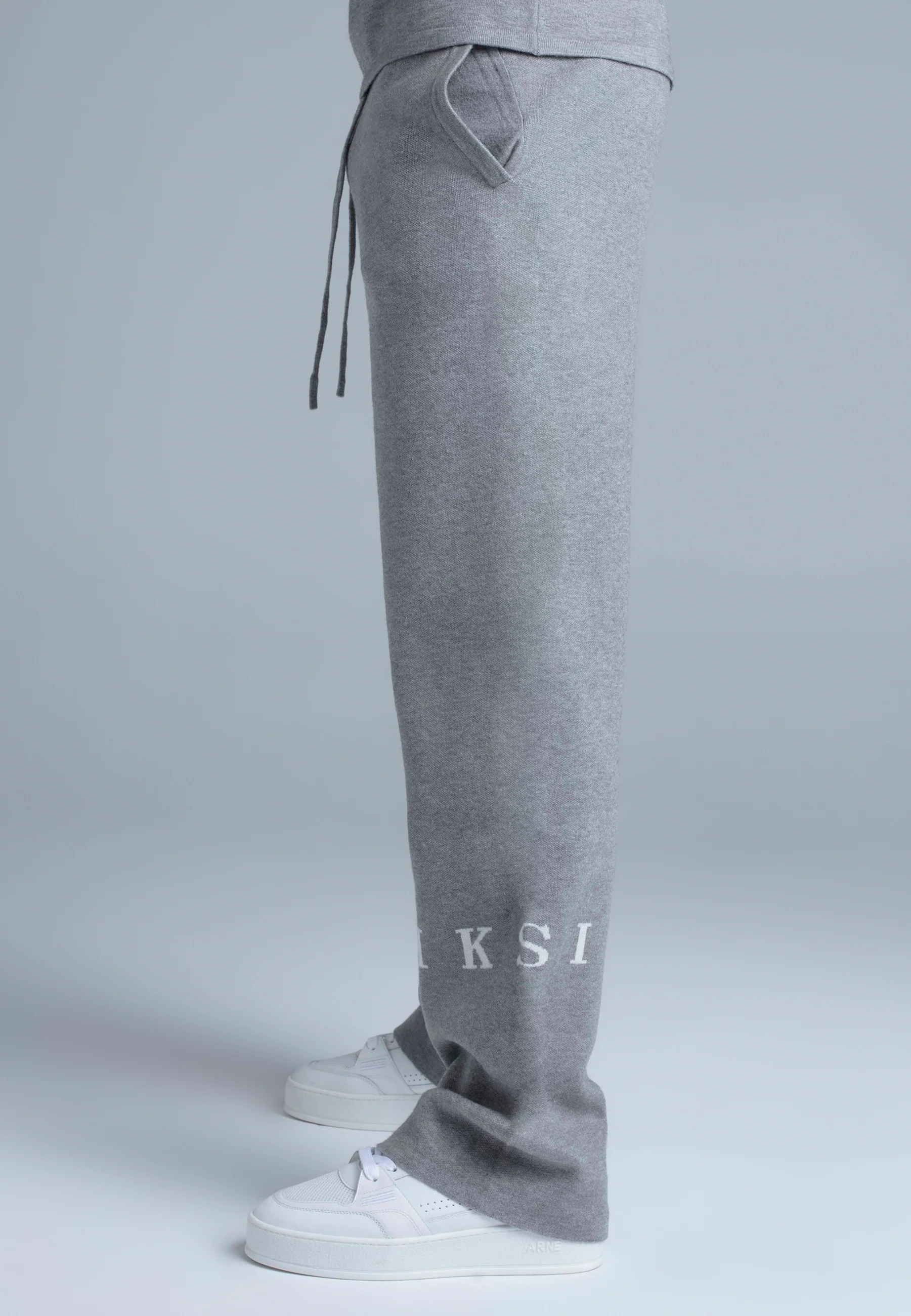 Grey Marl Knitted Track Pants - Image 2
