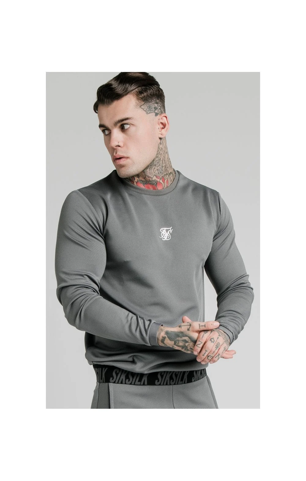 SikSilk L/S Active Crew Sweat - Grey