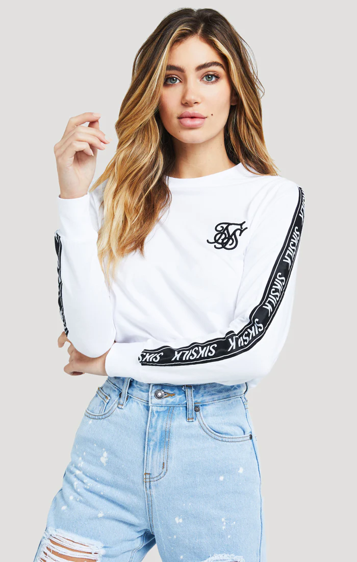 SikSilk L/S Boyfriend Tape Tee - White