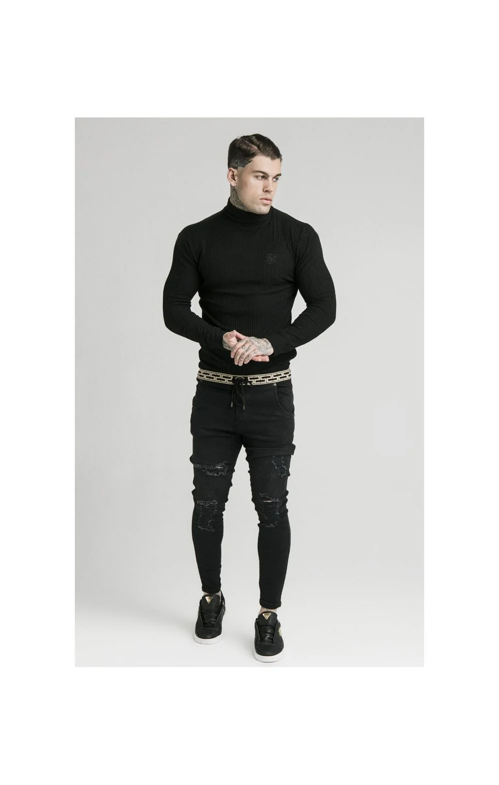 SikSilk L/S Brushed Rib Knit Turtle Neck - Black - Image 2