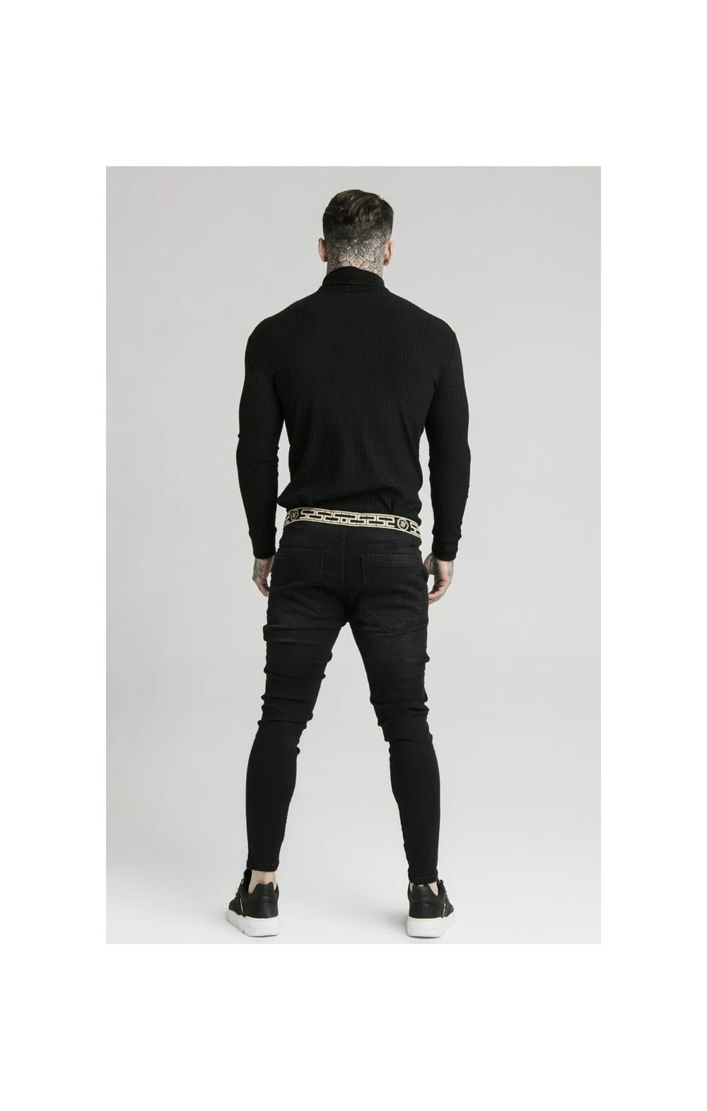 SikSilk L/S Brushed Rib Knit Turtle Neck - Black - Image 4