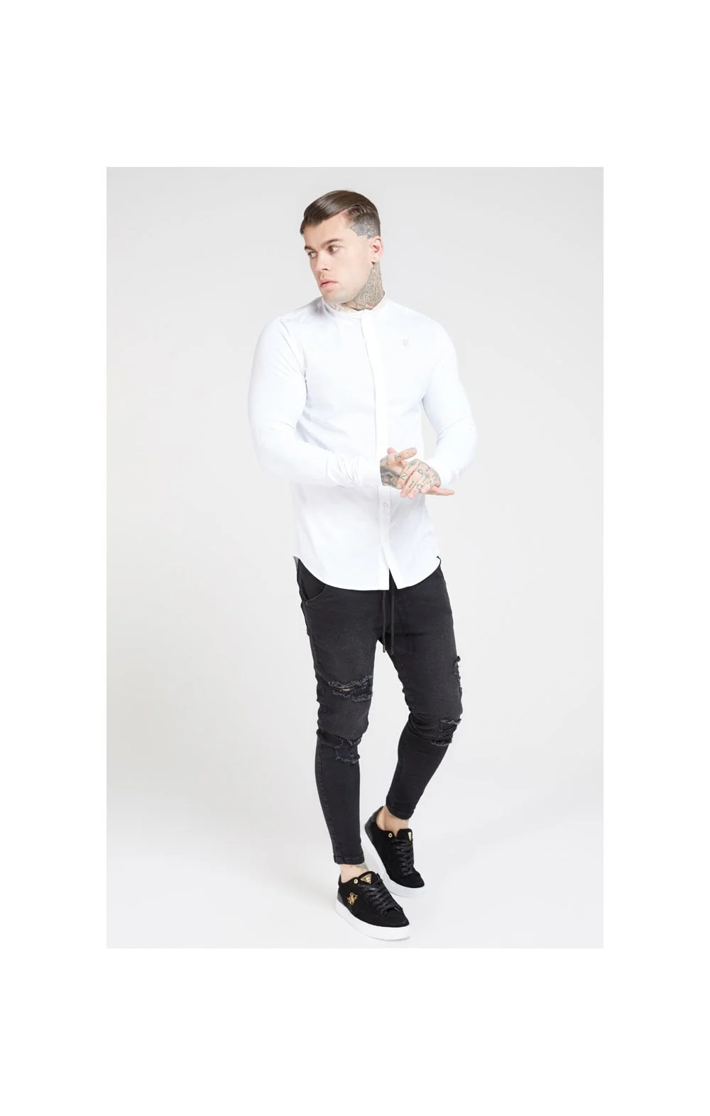 SikSilk L/S Chain Tape Collar Shirt – White - Image 3