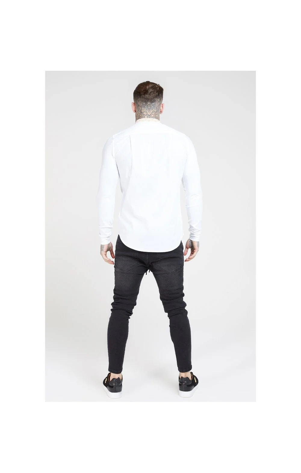 SikSilk L/S Chain Tape Collar Shirt – White - Image 4