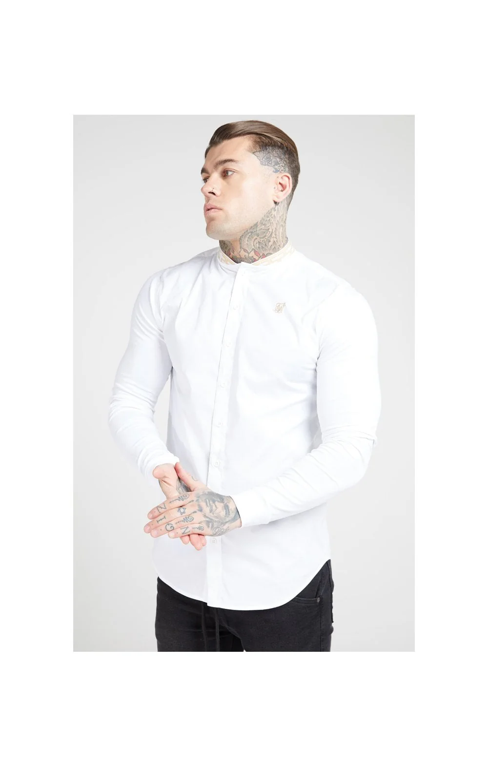 SikSilk L/S Chain Tape Collar Shirt – White - Image 5