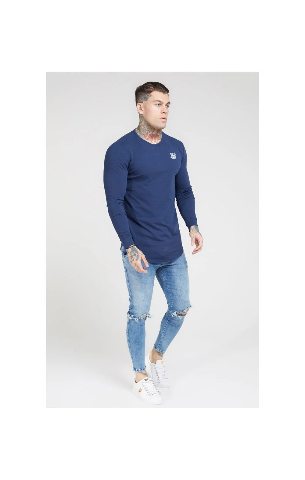 SikSilk L/S Core Gym Tee – Navy - Image 3