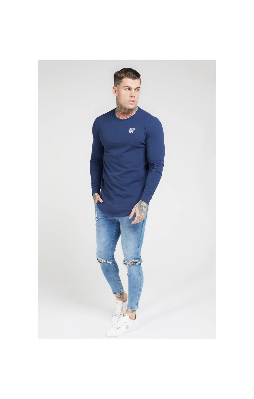 SikSilk L/S Core Gym Tee – Navy - Image 4