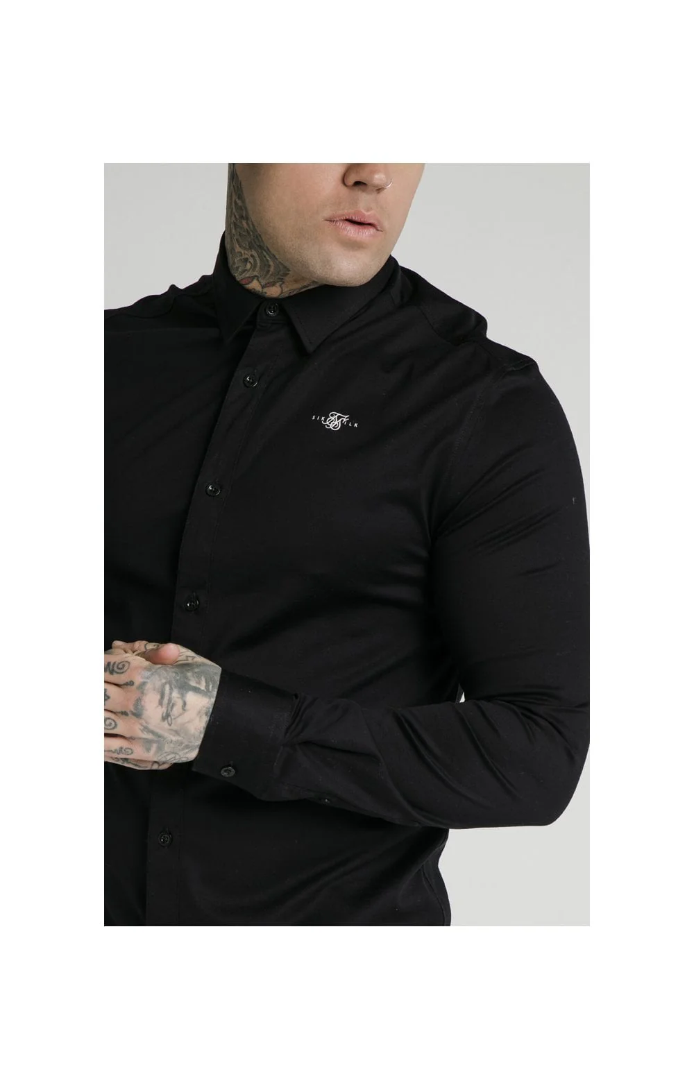 SikSilk L/S Cotton Shirt - Black - Image 2