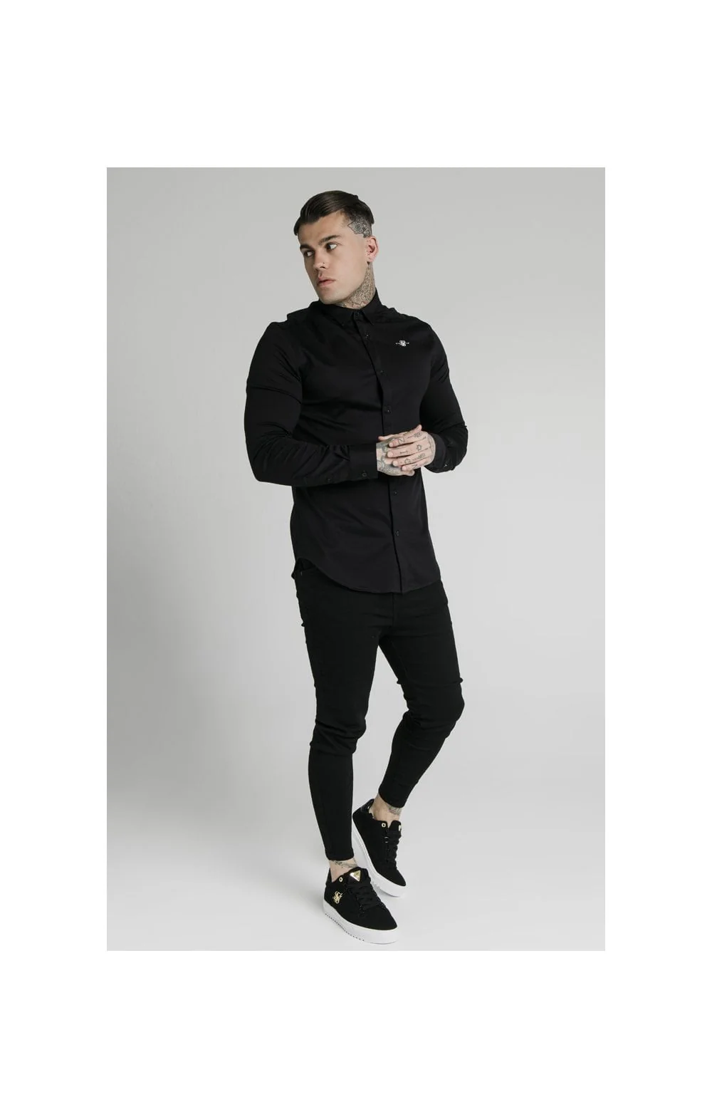SikSilk L/S Cotton Shirt - Black - Image 3