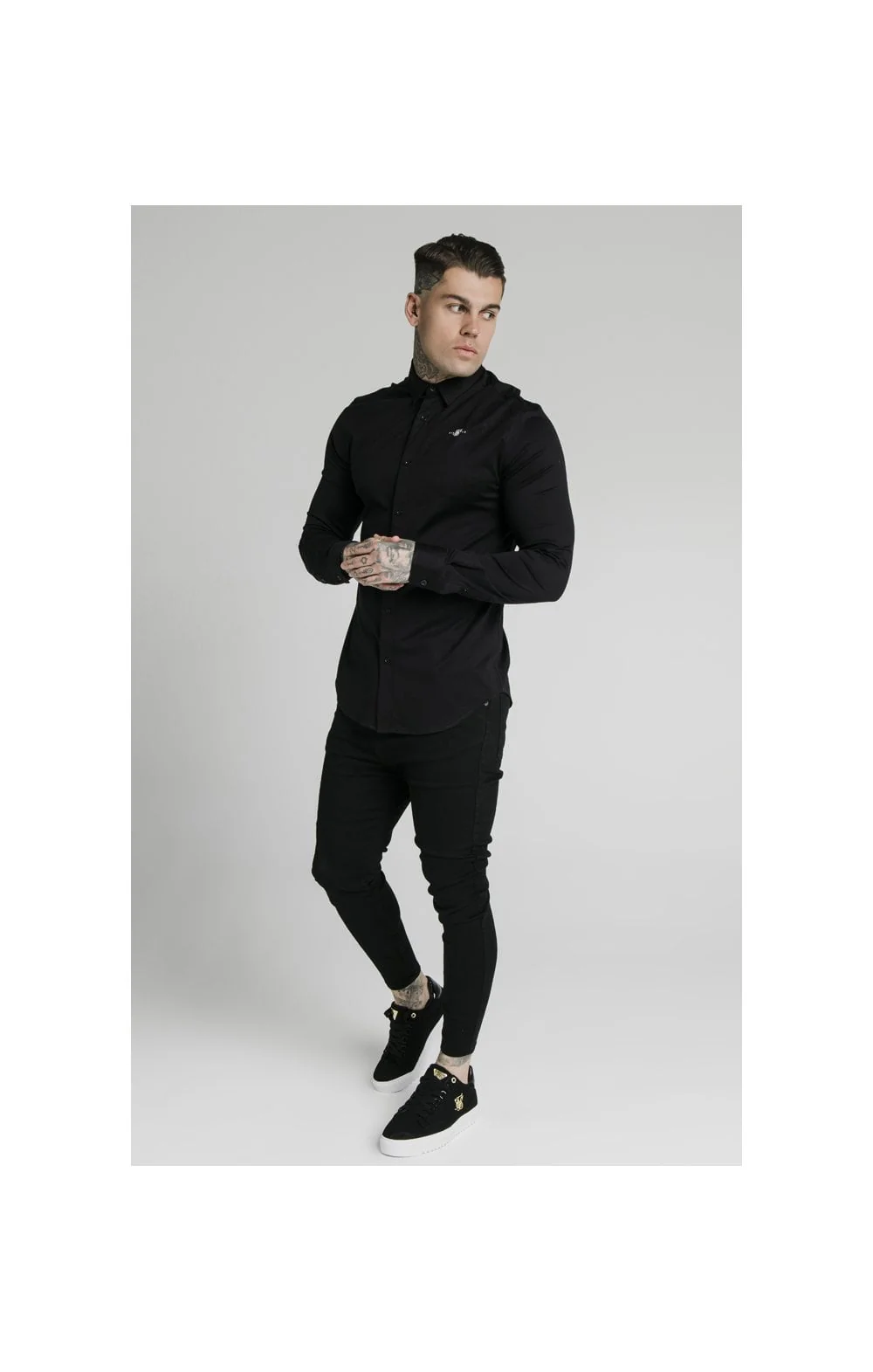 SikSilk L/S Cotton Shirt - Black - Image 4