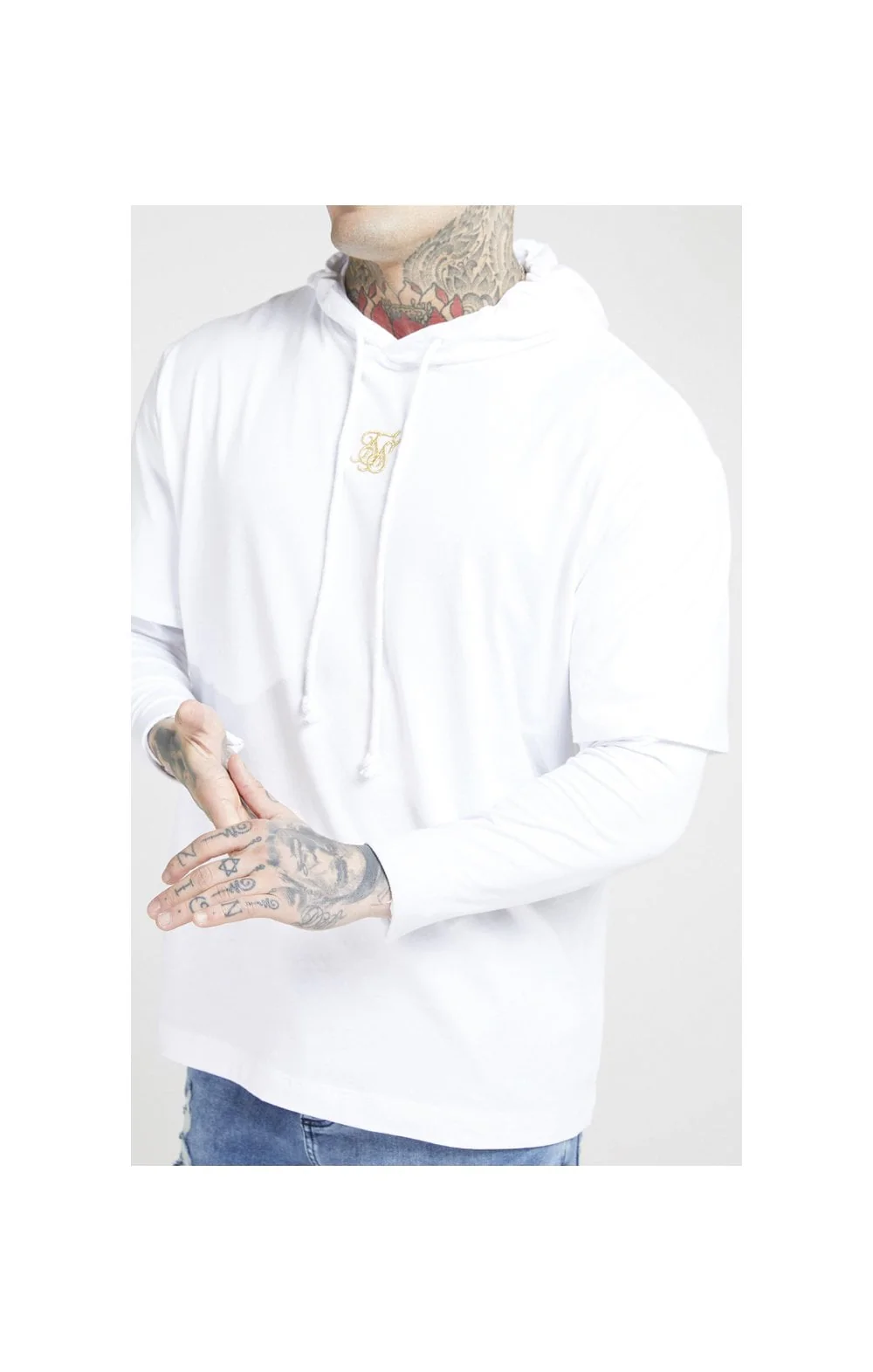 SikSilk L/S Essential Undergarment Chain Cuff Tee - White & Gold