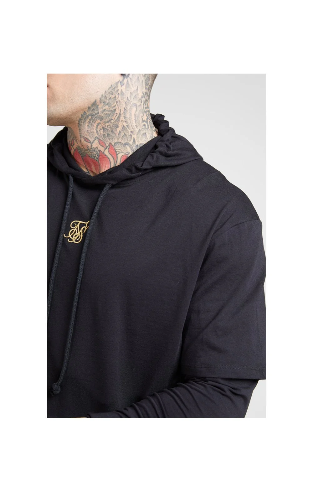 SikSilk L/S Essential Undergarment Cuff Tee - Black & Gold - Image 2