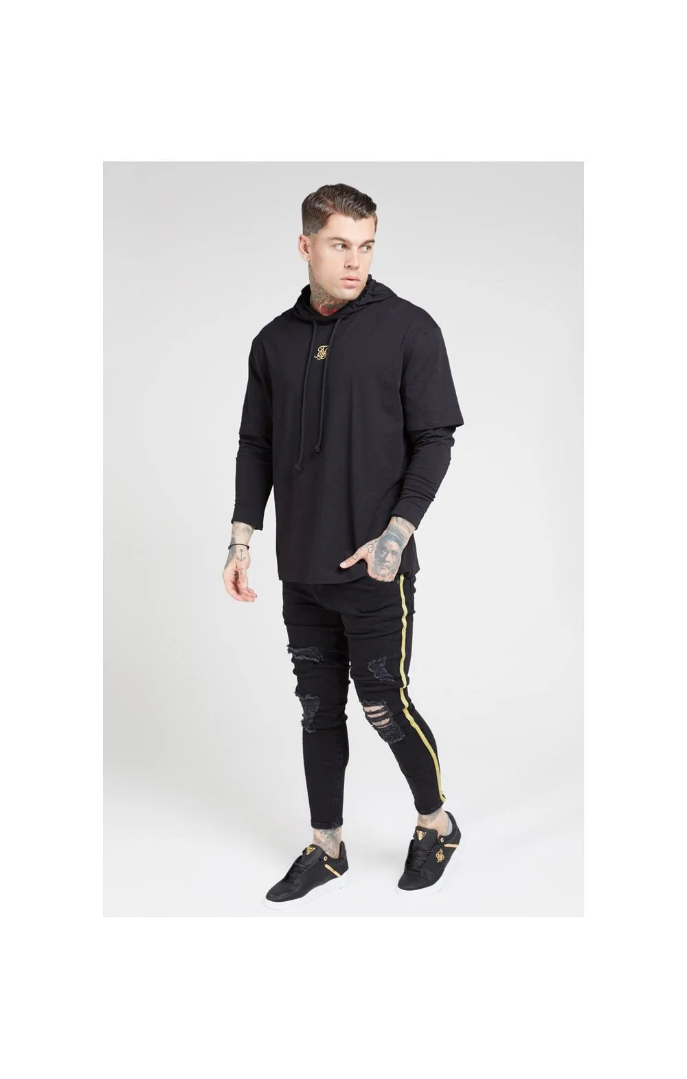 SikSilk L/S Essential Undergarment Cuff Tee - Black & Gold - Image 3