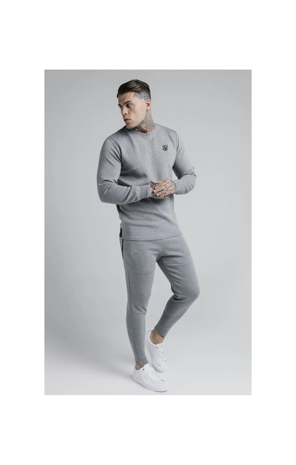 SikSilk L/S Exhibit Sweater - Grey Marl