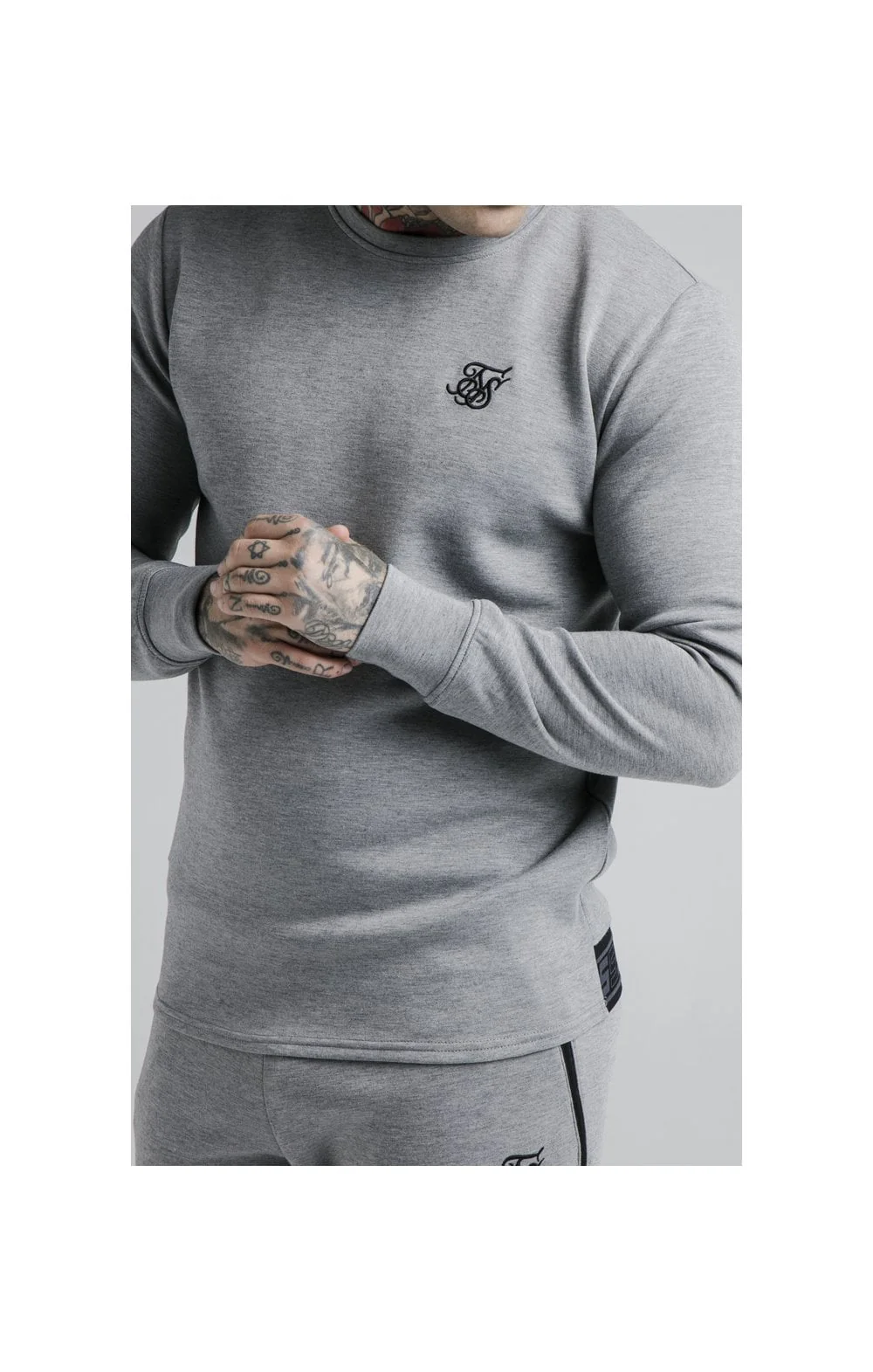 SikSilk L/S Exhibit Sweater - Grey Marl - Image 2