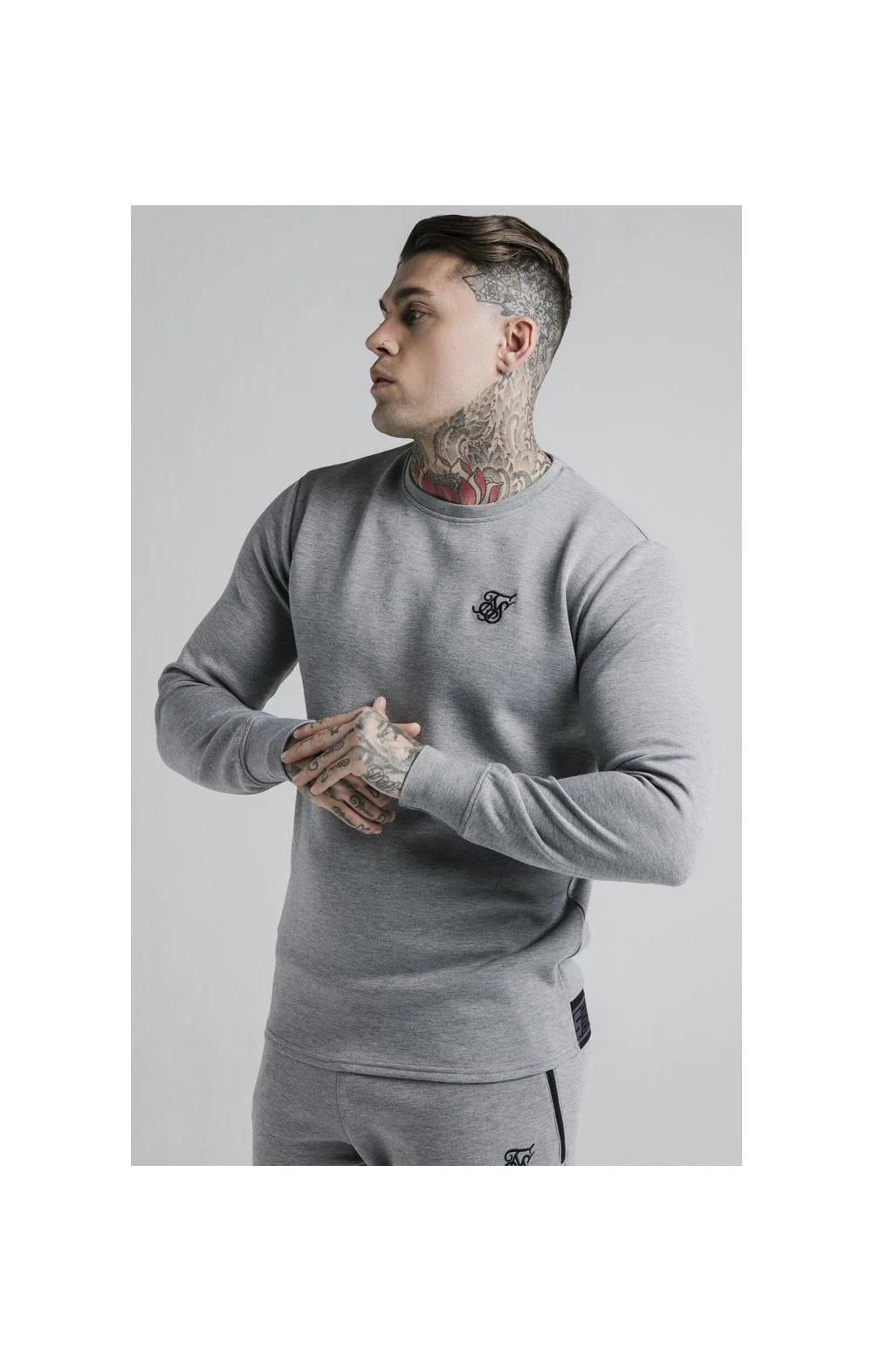 SikSilk L/S Exhibit Sweater - Grey Marl - Image 3