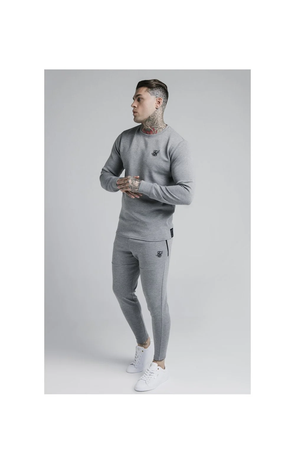 SikSilk L/S Exhibit Sweater - Grey Marl - Image 6