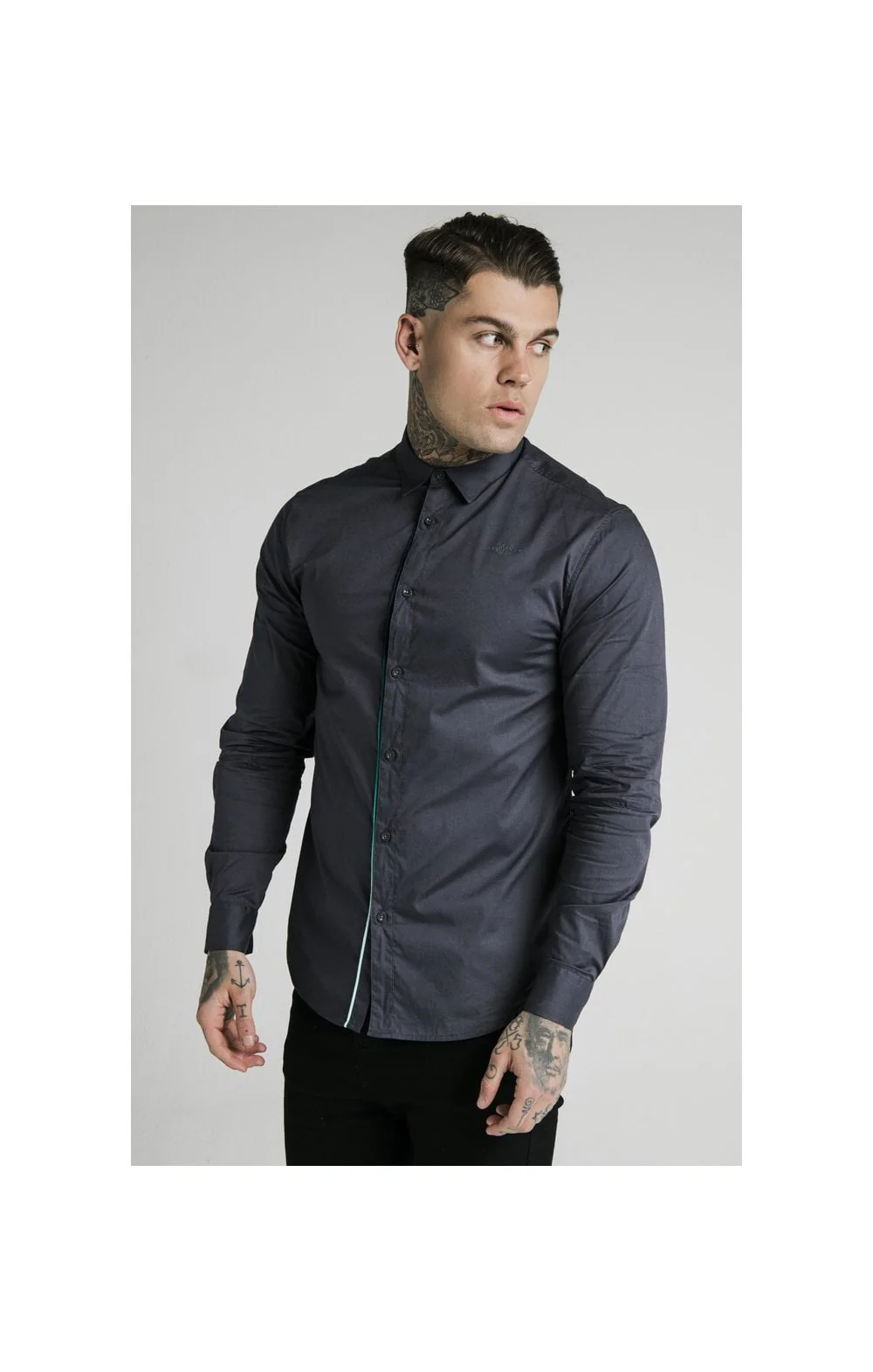 SikSilk L/S Fade Piping Shirt - Navy