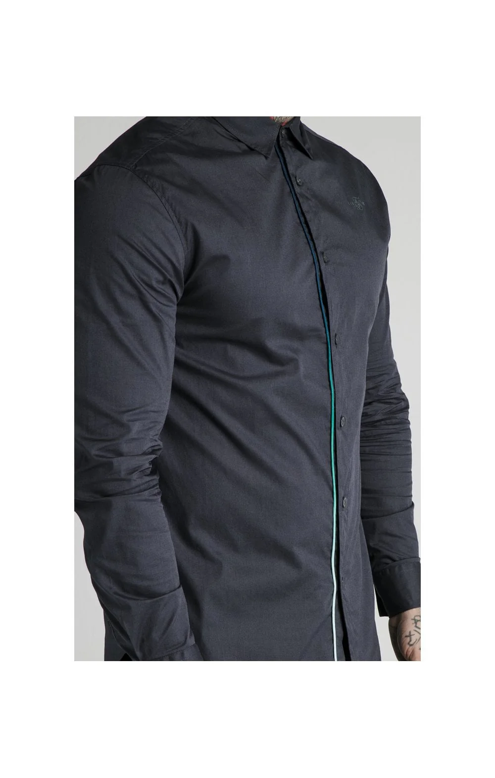 SikSilk L/S Fade Piping Shirt - Navy - Image 2