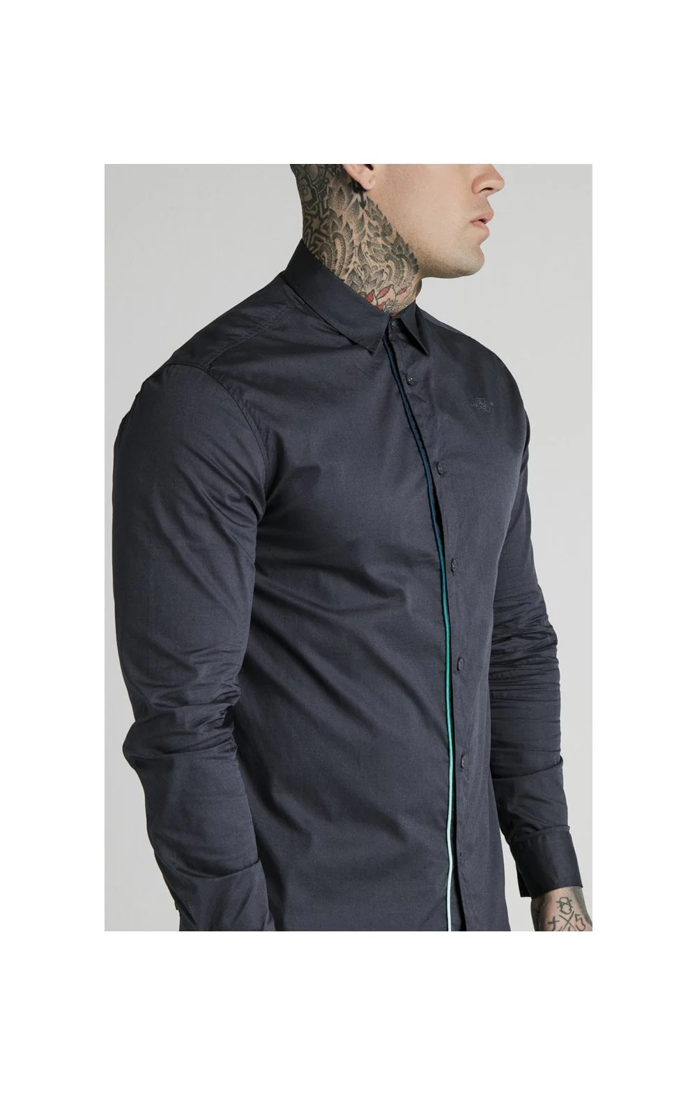 SikSilk L/S Fade Piping Shirt - Navy - Image 3