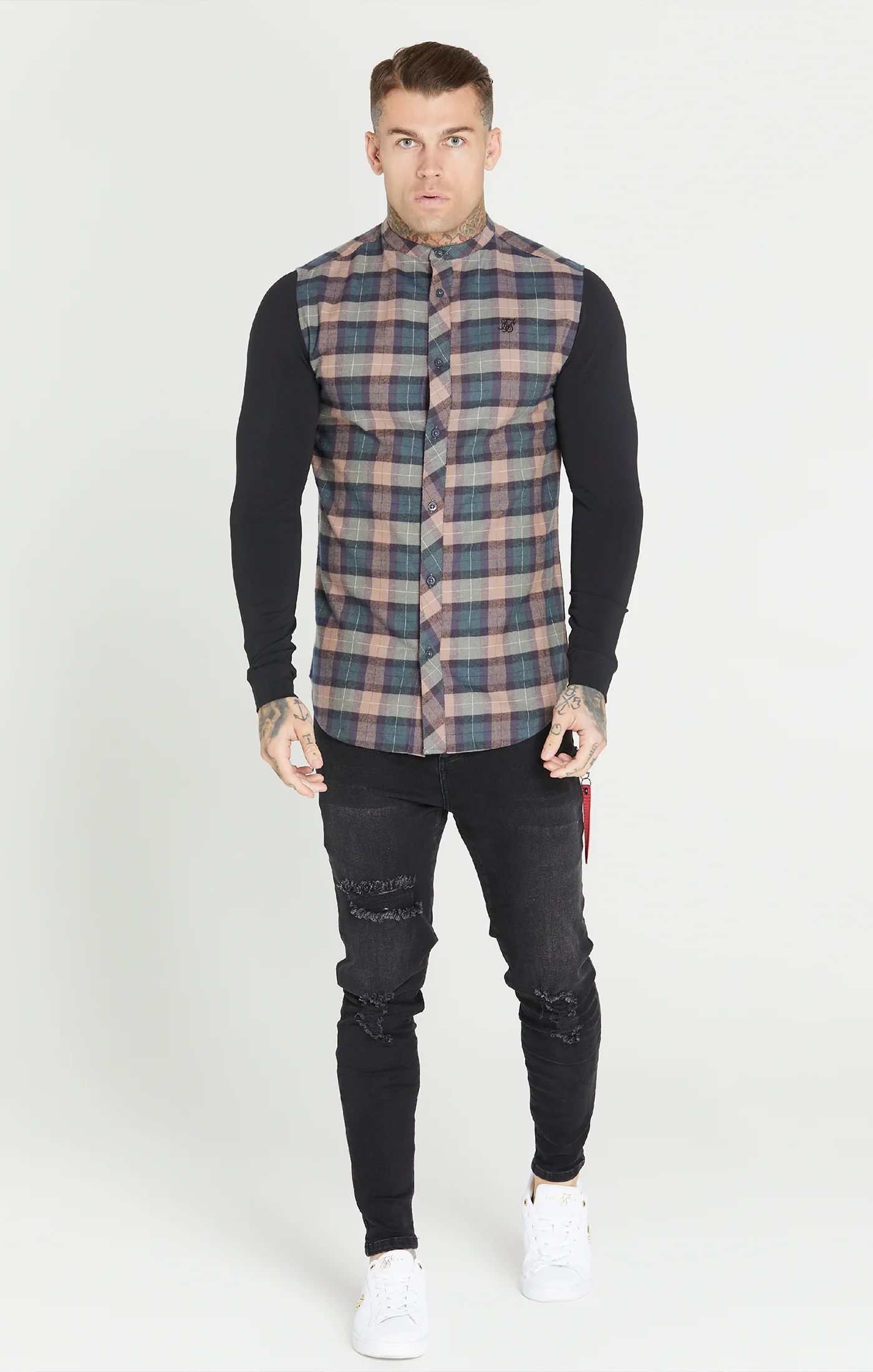 Black Flannel Check Grandad Shirt - Image 3