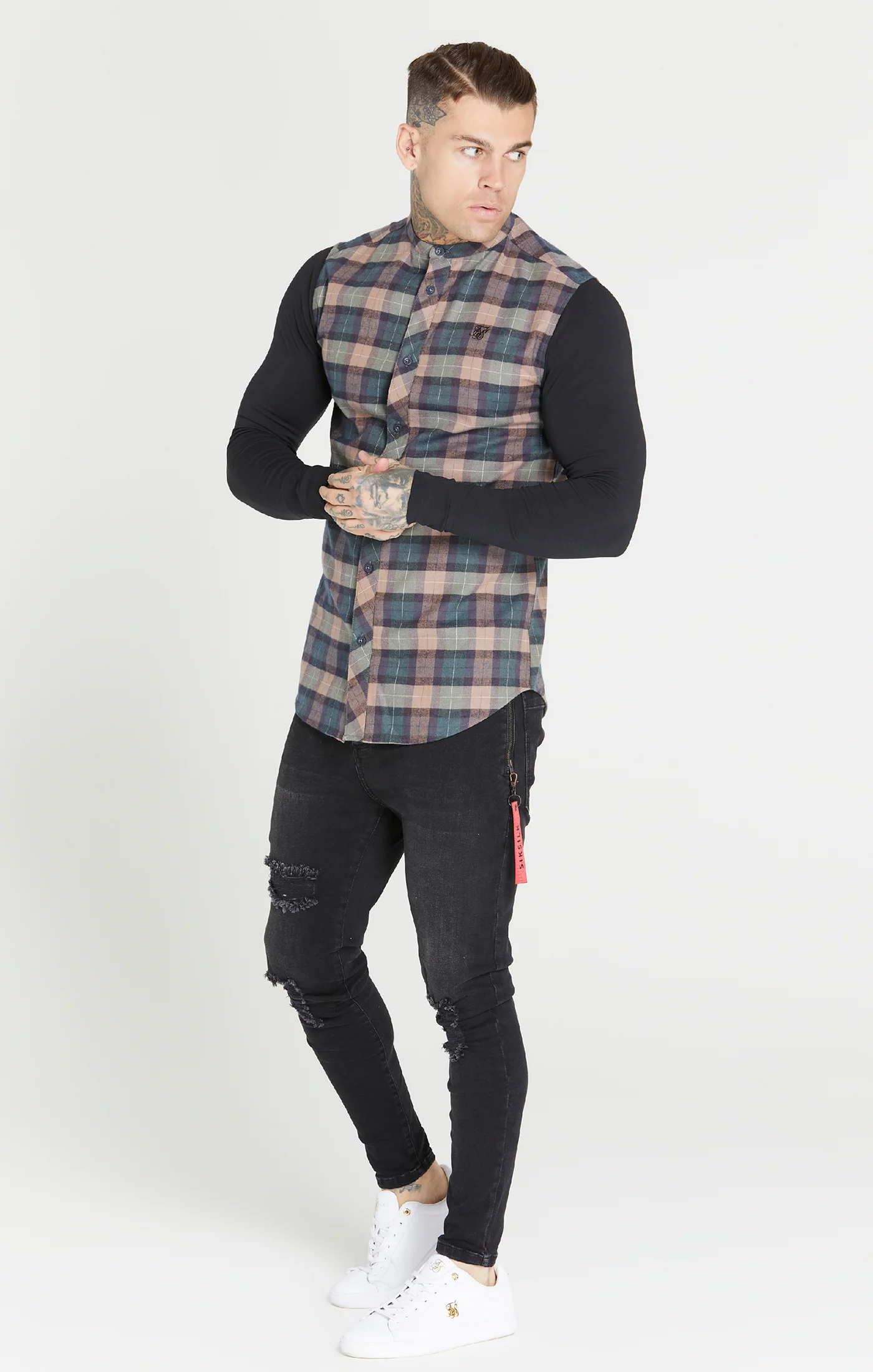 Black Flannel Check Grandad Shirt - Image 4