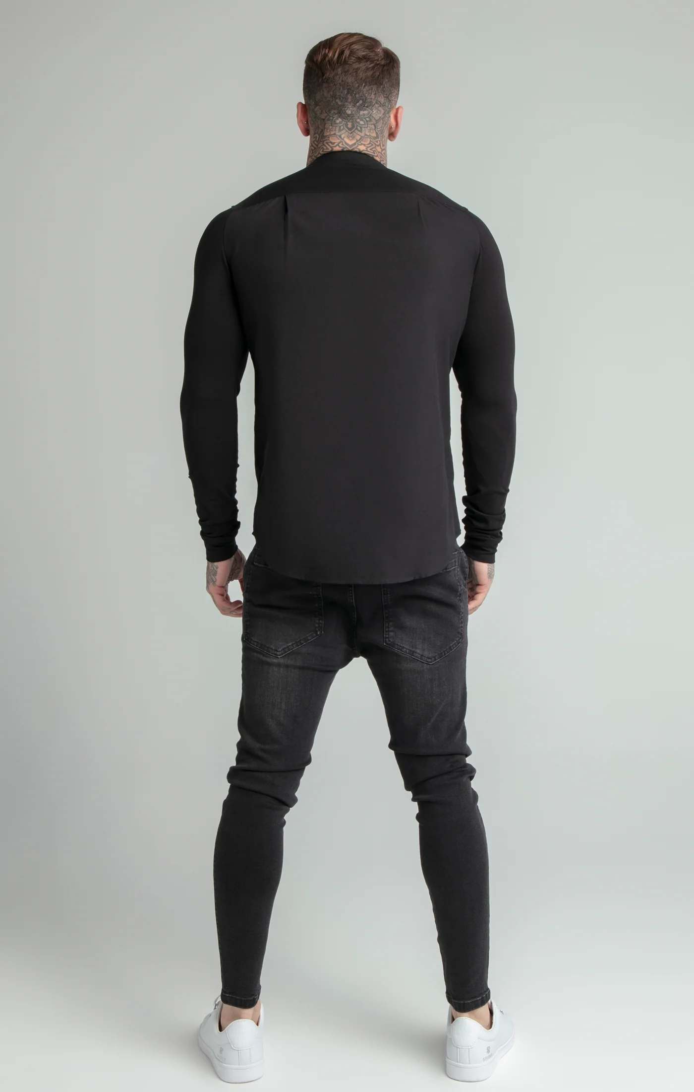 Black Long Sleeve Grandad Collar Shirt - Image 4