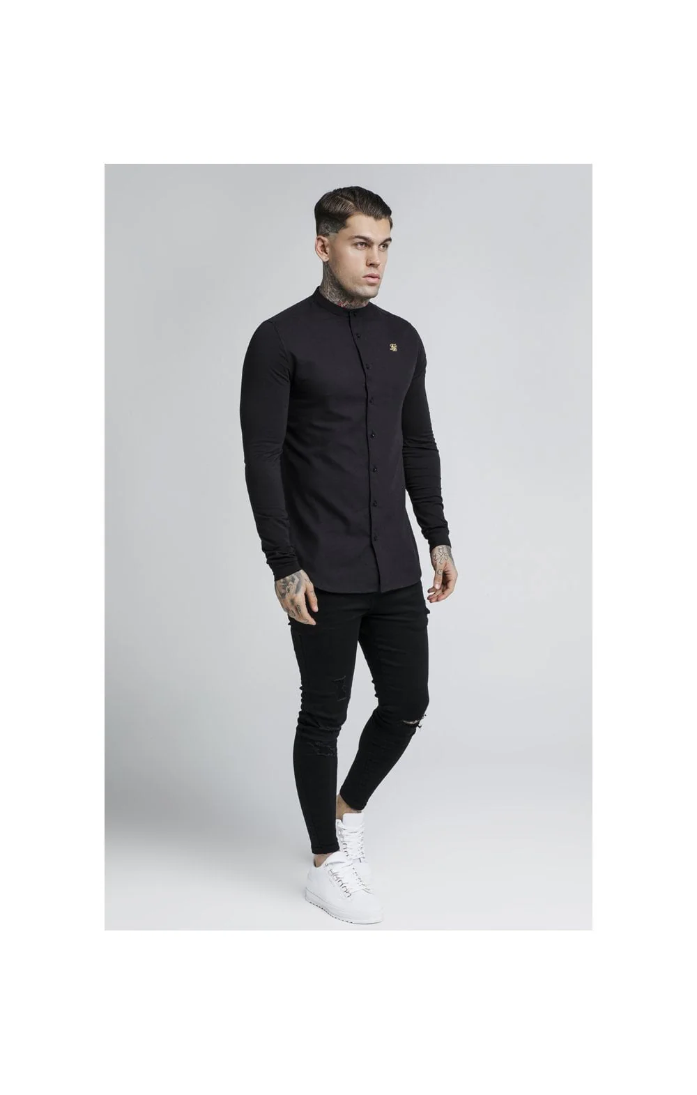SikSilk L/S Grandad Shirt – Black - Image 5