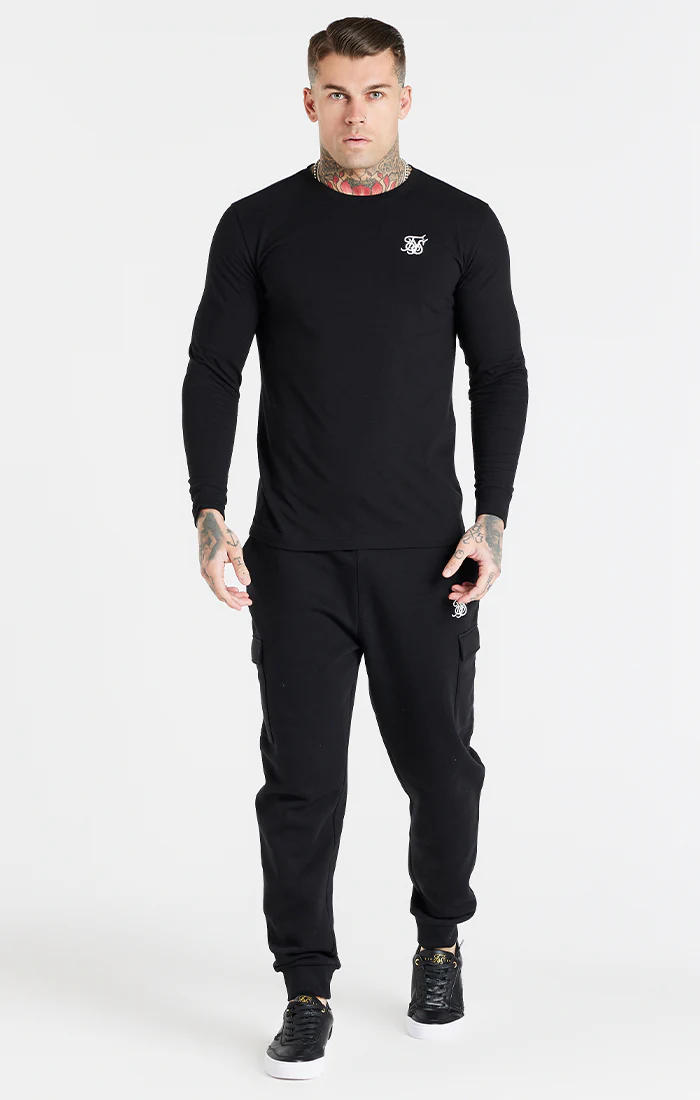 Black Essential Long Sleeve Muscle Fit T-Shirt - Image 2