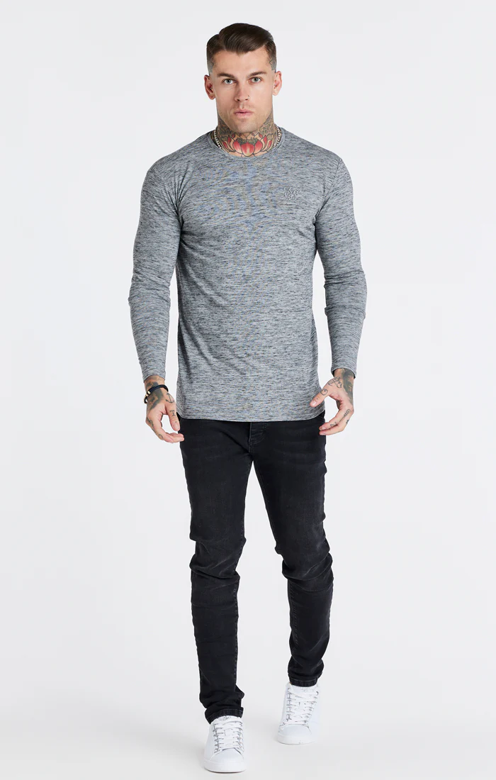 Grey Marl Long Sleeve Muscle Fit T-Shirt - Image 4