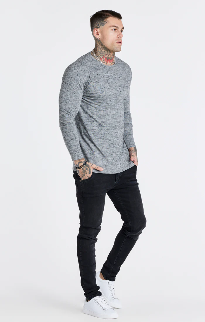 Grey Marl Long Sleeve Muscle Fit T-Shirt - Image 5