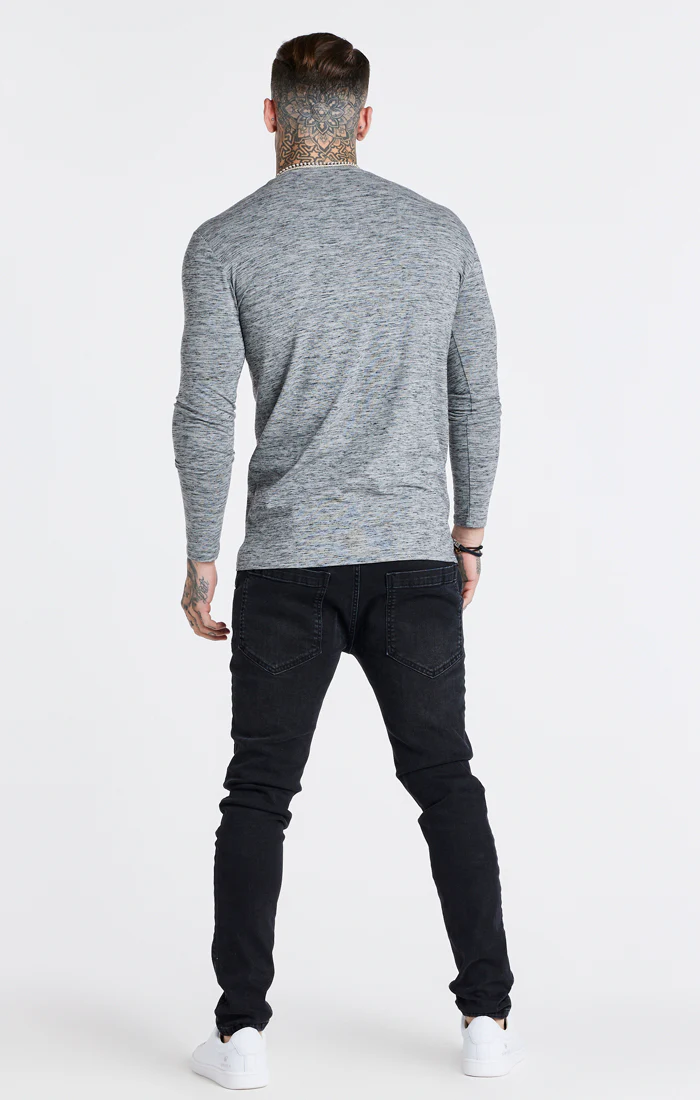 Grey Marl Long Sleeve Muscle Fit T-Shirt - Image 6