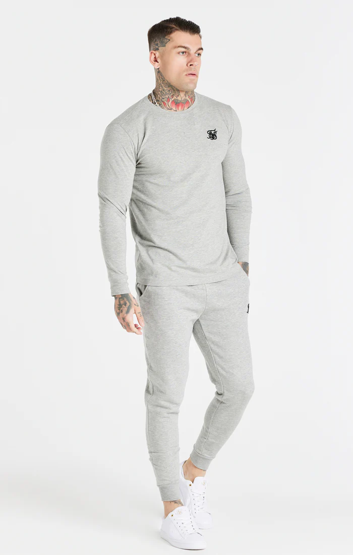 Grey Marl Essential Long Sleeve Muscle Fit T-Shirt - Image 3