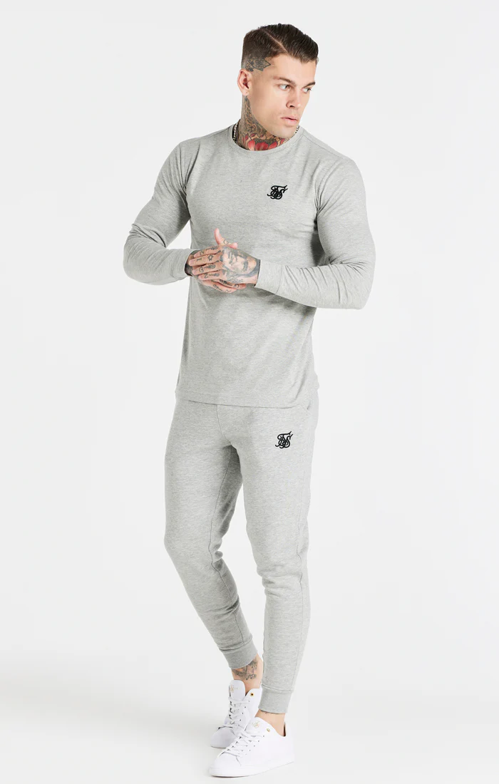 Grey Marl Essential Long Sleeve Muscle Fit T-Shirt - Image 4