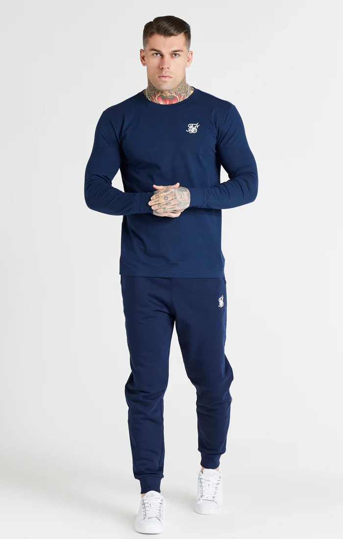 Navy Essential Long Sleeve Muscle Fit T-Shirt - Image 3
