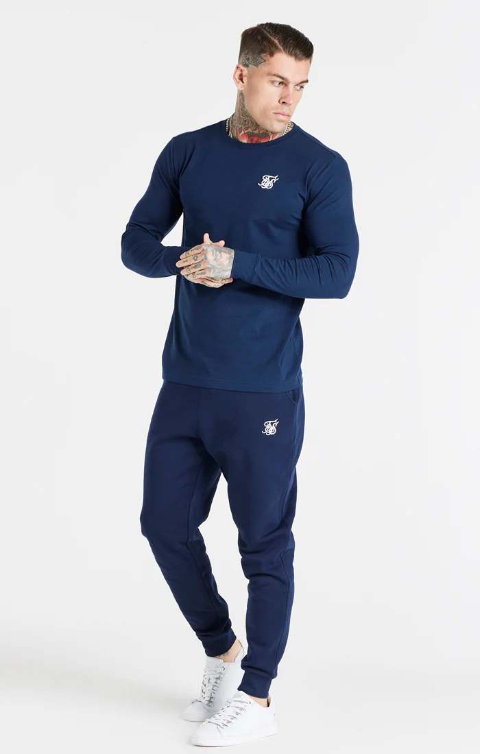 Navy Essential Long Sleeve Muscle Fit T-Shirt - Image 4