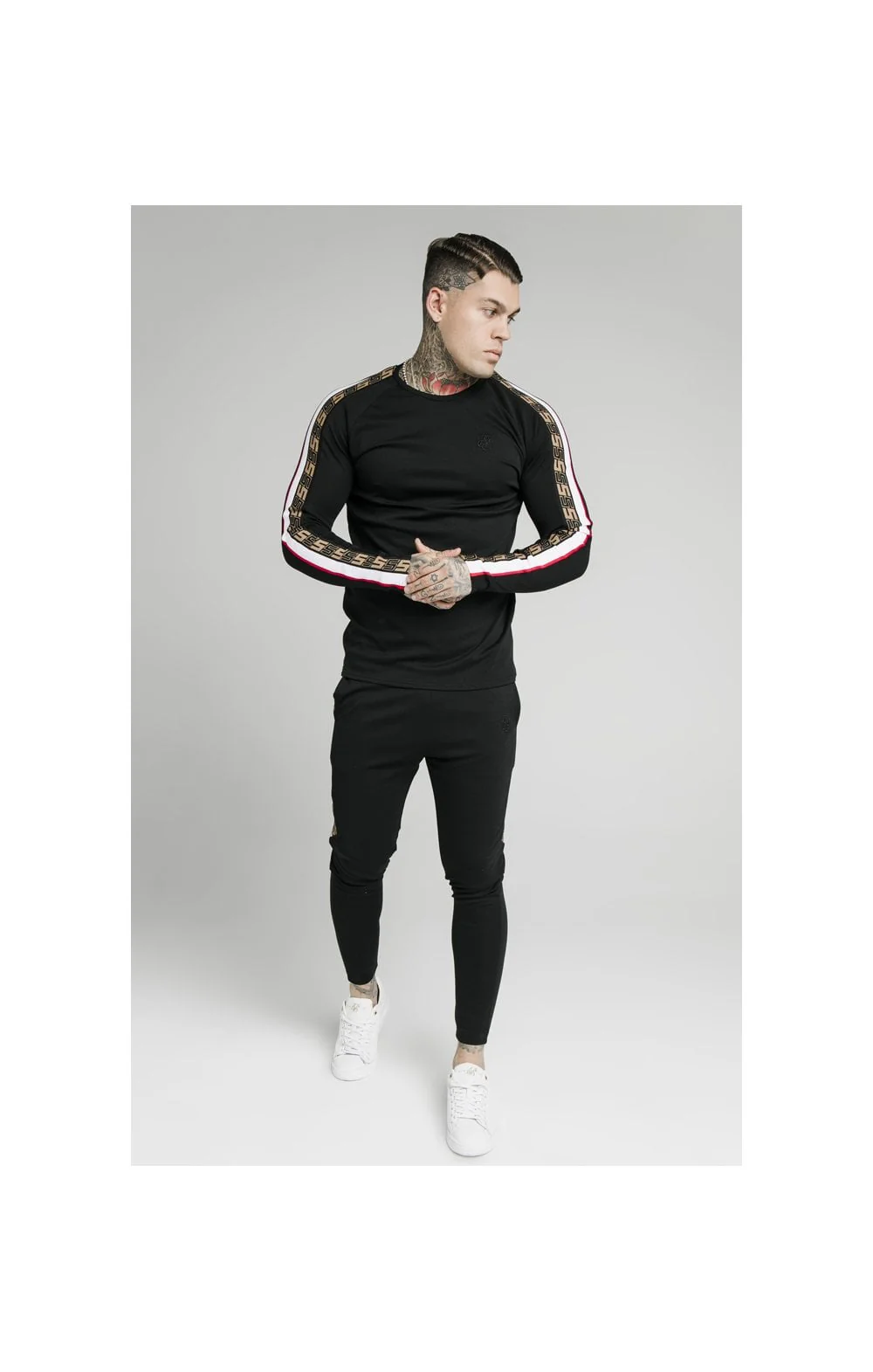 SikSilk L/S Jacquard Retro Gym Tee - Black - Image 3