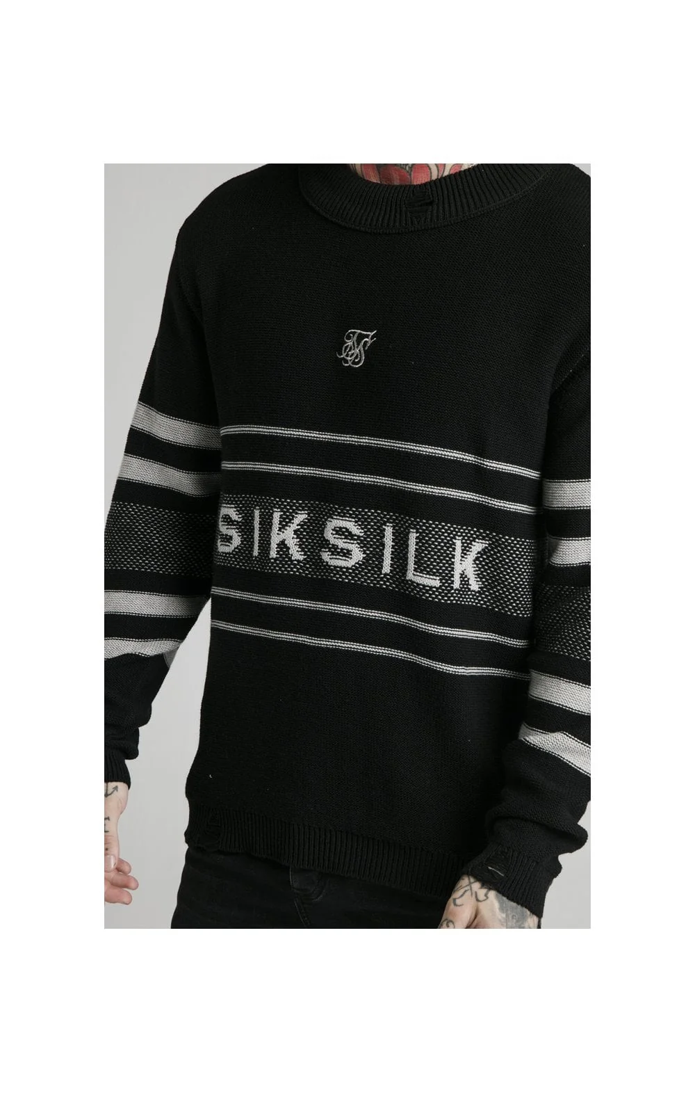 SikSilk L/S Knitted Funnel Sweater - Black - Image 2