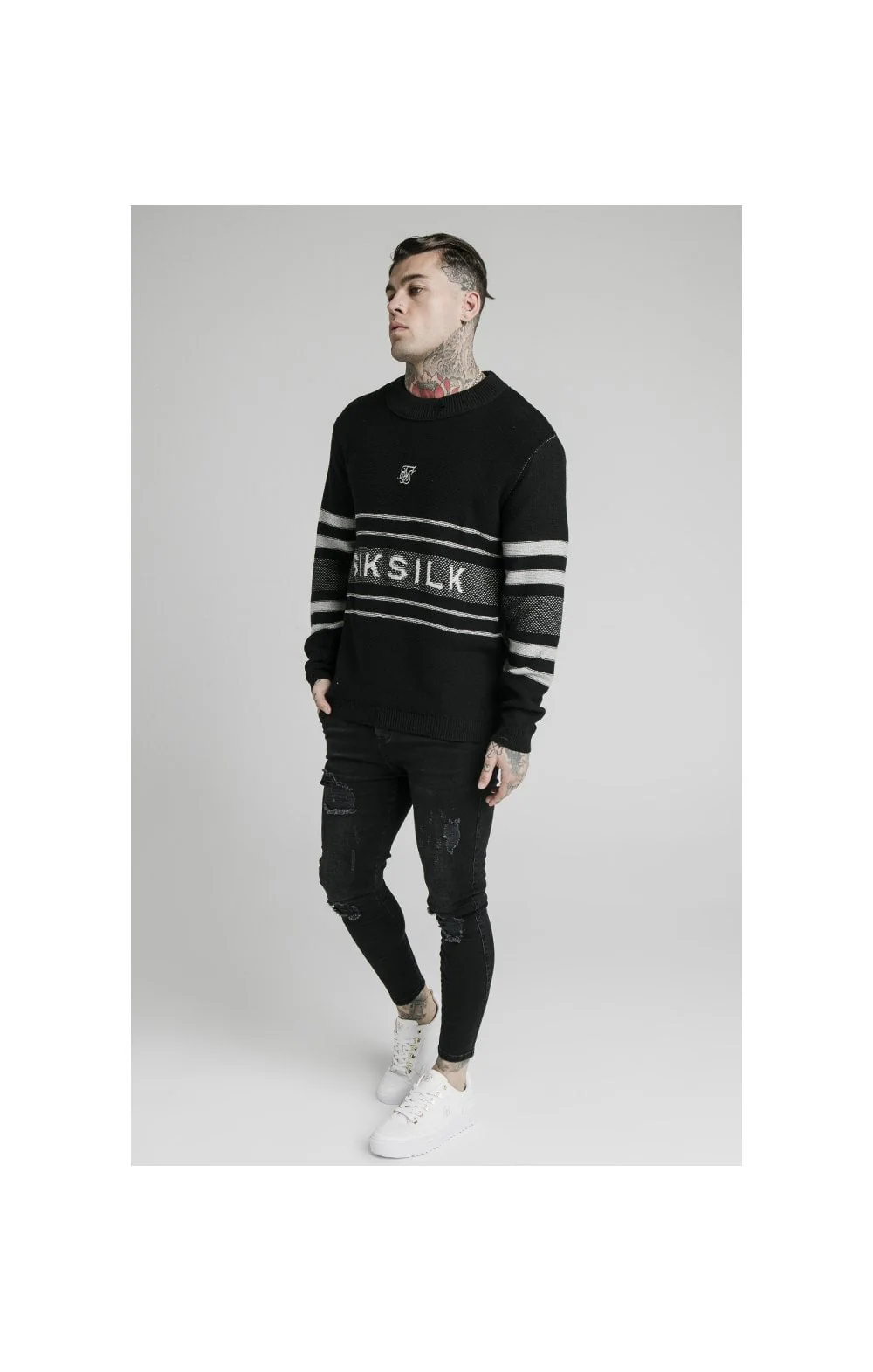 SikSilk L/S Knitted Funnel Sweater - Black - Image 5