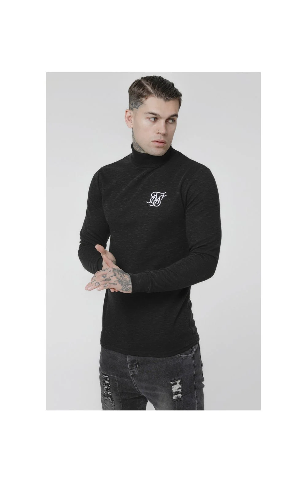 SikSilk L/S Poly Slub Turtle Neck - Black
