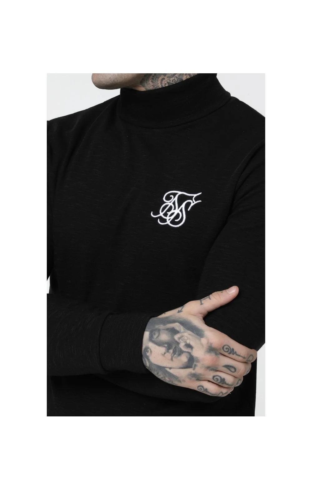 SikSilk L/S Poly Slub Turtle Neck - Black - Image 2