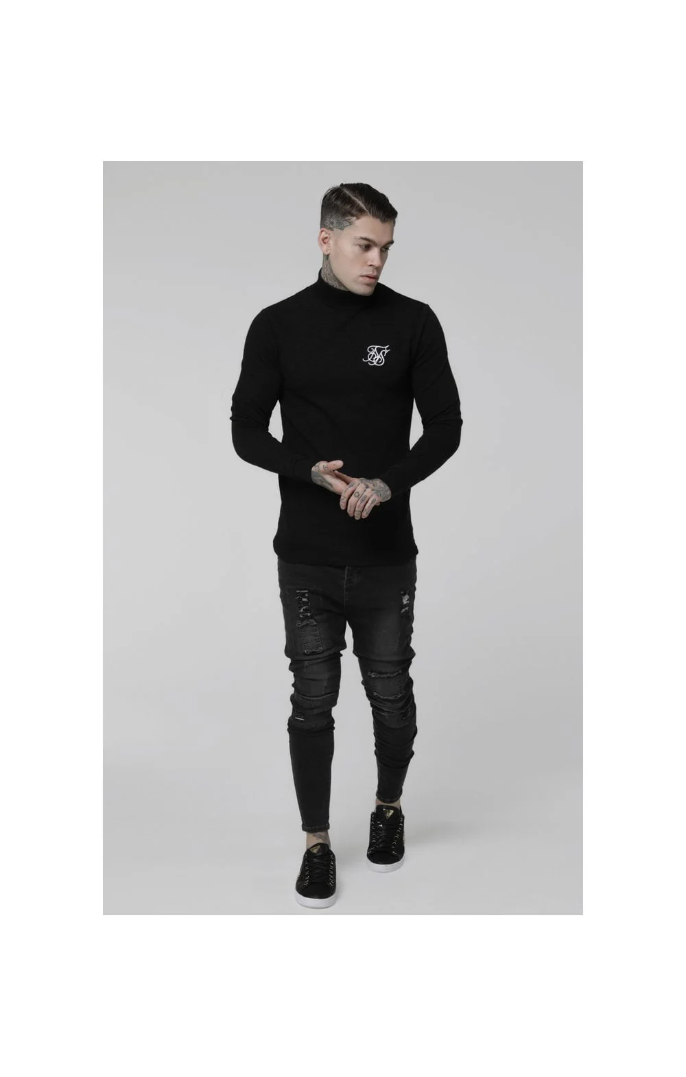 SikSilk L/S Poly Slub Turtle Neck - Black - Image 3