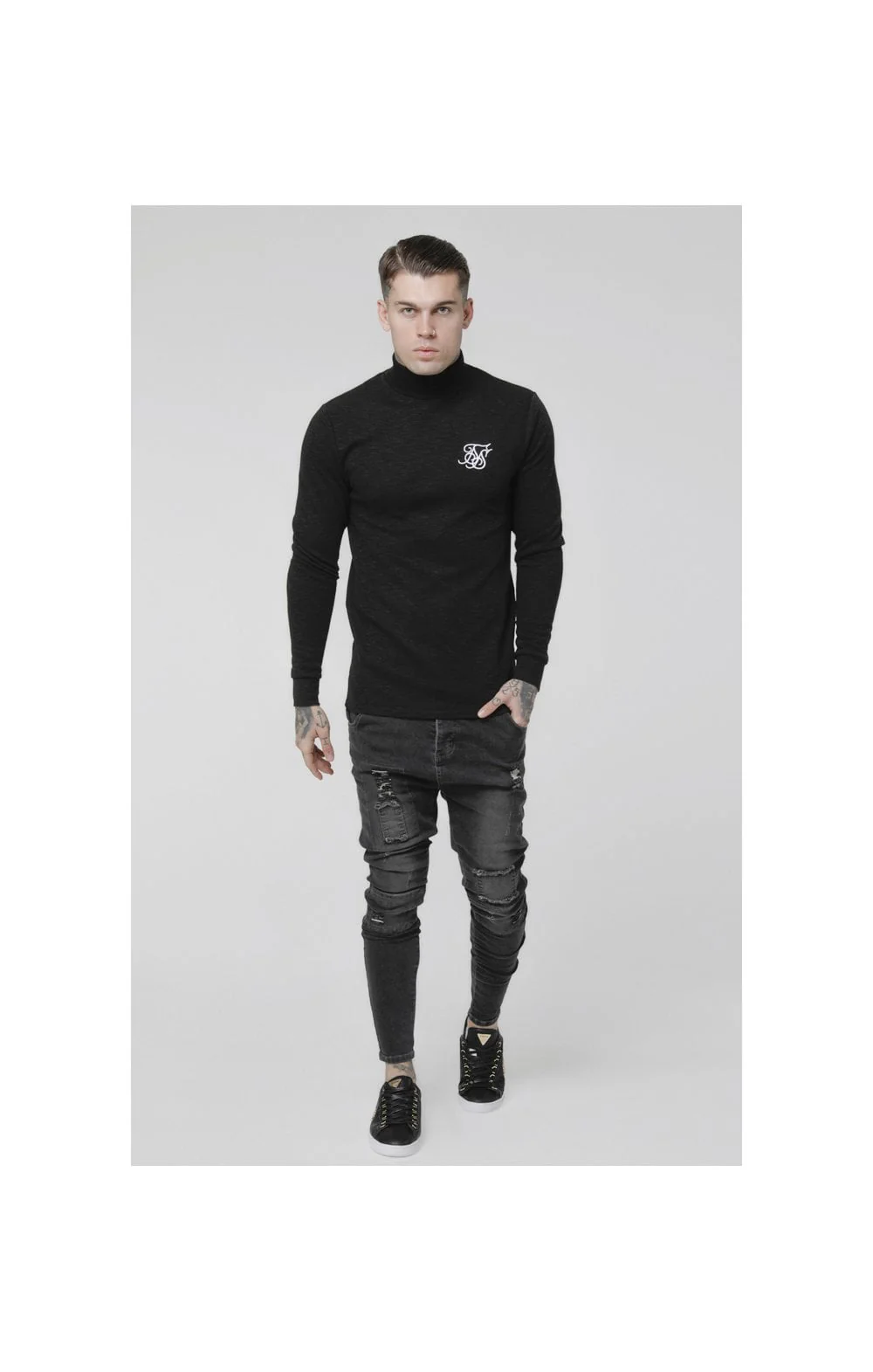SikSilk L/S Poly Slub Turtle Neck - Black - Image 6